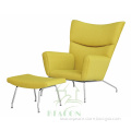 Yellow Fabric Lounge Chair and Ottoman